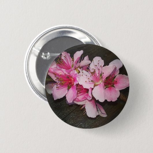 Badge Rond 5 Cm Fleurs de pêche (Devant & derrière)