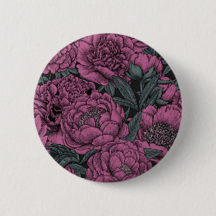 Badge Rond 5 Cm Fleurs de pivoines violettes