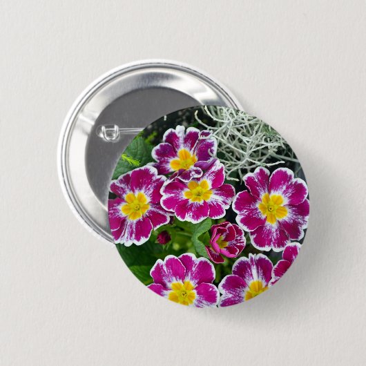 Badge Rond 5 Cm Fleurs de primrose violet et jaune (Devant & derrière)