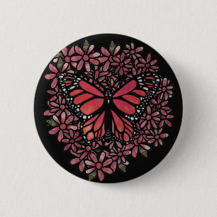 Badge Rond 5 Cm Fleurs de printemps de papillon de monarque rose