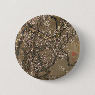 Badge Rond 5 Cm Fleurs de prunes blanches et lune par Ito Jakuchu