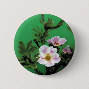 Badge Rond 5 Cm fleurs de rose rose sauvage en vert, Élégant