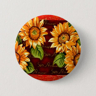 Badge Rond 5 Cm Fleurs de soleil