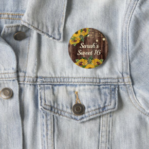 Badge Rond 5 Cm Fleurs de soleil en bois rustique Éclairages à cor