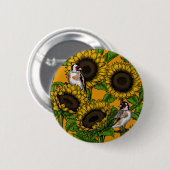 Badge Rond 5 Cm Fleurs de soleil et ailerons d'or sur orange (Devant & derrière)