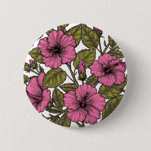 Badge Rond 5 Cm Fleurs d'hibiscus roses (Devant)