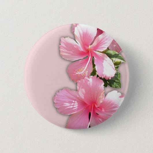Badge Rond 5 Cm Fleurs d'Hibiscus roses brillantes (Devant)