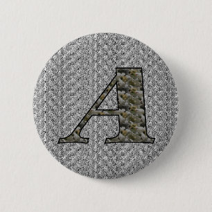 Badge Rond 5 Cm Fleurs d'hortensia à initiale de monogramme A