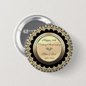 Badge Rond 5 Cm Fleurs d'or 50e anniversaire du Mariage noir (Devant & derrière)