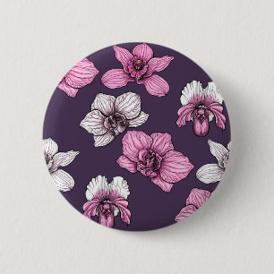 Badge Rond 5 Cm Fleurs d'orchidées roses
