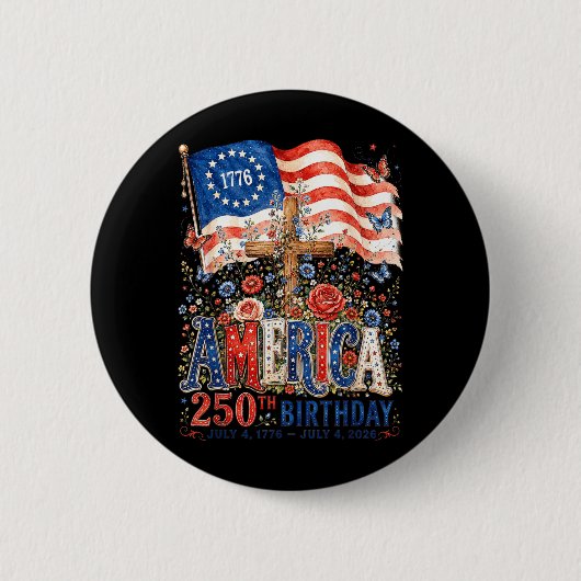 Badge Rond 5 Cm Fleurs du 250e anniversaire des États-Unis d'Améri (Devant)