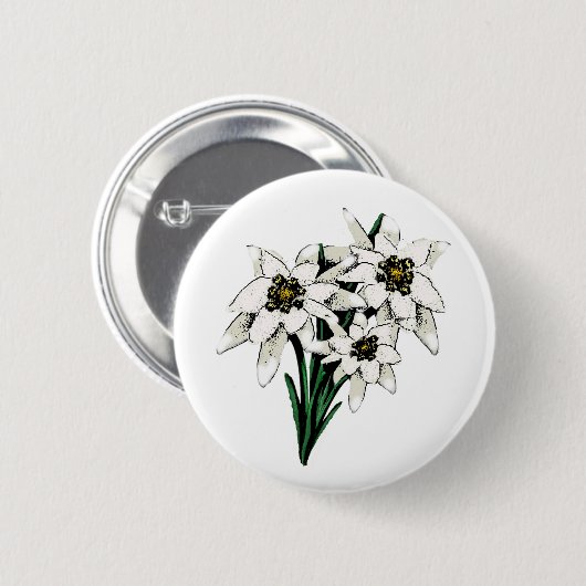 Badge Rond 5 Cm Fleurs Edelweiss (Devant & derrière)