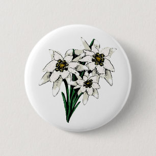 Badge Rond 5 Cm Fleurs Edelweiss