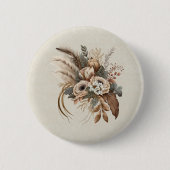 Badge Rond 5 Cm Fleurs Élégantes Feuillage et plumes (Devant)