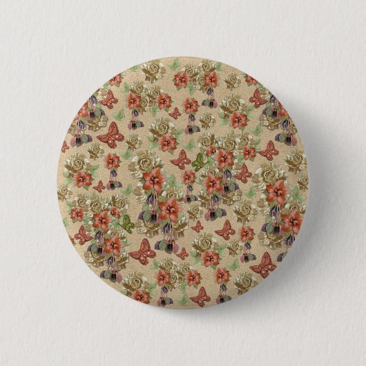 Badge Rond 5 Cm Fleurs en cuir sur daim crème (Devant)