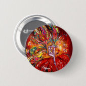 Badge Rond 5 Cm FLEURS EN Imaginaire ROUGE (Devant & derrière)