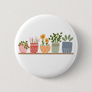 Badge Rond 5 Cm Fleurs en pot fantaisistes Amoureux du jardin