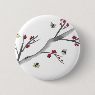 Badge Rond 5 Cm Fleurs et abeilles