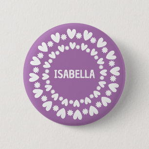 Badge Rond 5 Cm Fleurs Et Coeurs Nom