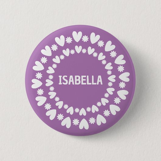 Badge Rond 5 Cm Fleurs Et Coeurs Nom (Devant)