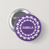 Badge Rond 5 Cm Fleurs Et Coeurs Nom (Devant & derrière)