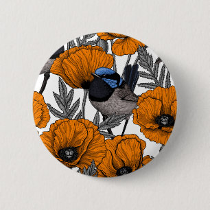 Badge Rond 5 Cm Fleurs et fleurs de pavot orangé 2