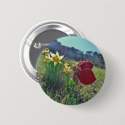Badge Rond 5 Cm Fleurs et fleurs jaunes (Devant & derrière)
