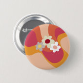 Badge Rond 5 Cm Fleurs et vagues de style rétro (Devant & derrière)