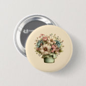 Badge Rond 5 Cm Fleurs Fantaisistes dans un Pot de Fleurs Mignon (Devant & derrière)