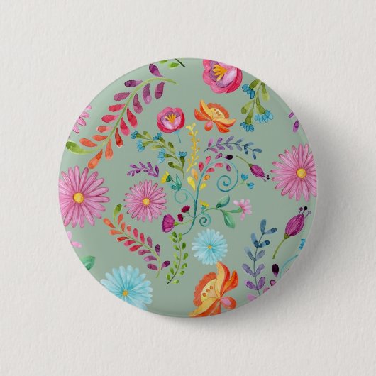 Badge Rond 5 Cm Fleurs folkloriques aquarelles - personnalisables (Devant)