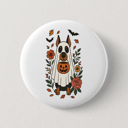 Badge Rond 5 Cm Fleurs Halloween Doberman Pinscher (Devant)