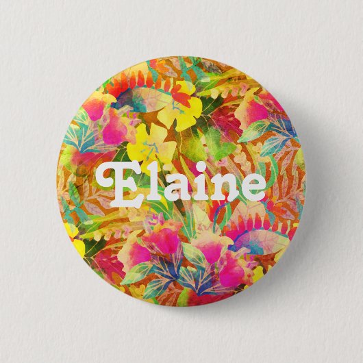 Badge Rond 5 Cm Fleurs hawaïennes tropicales feuilles fleuries col (Devant)