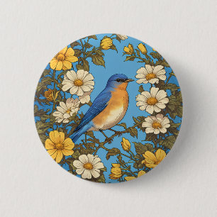 Badge Rond 5 Cm Fleurs jaunes et blanches joyeuses du bleuet orien
