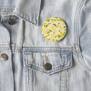 Badge Rond 5 Cm Fleurs Jaunes, Motif Floral, Motif De Fleurs