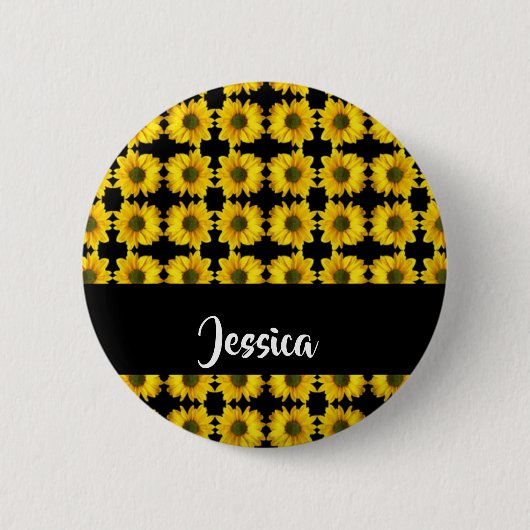 Badge Rond 5 Cm Fleurs jaunes sur le noir (Devant)