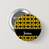 Badge Rond 5 Cm Fleurs jaunes sur le noir (Devant & derrière)