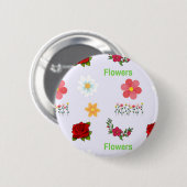 Badge Rond 5 Cm Fleurs motif sur gris (Devant & derrière)