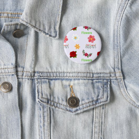 Badge Rond 5 Cm Fleurs motif sur gris (En situation)