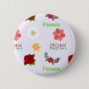 Badge Rond 5 Cm Fleurs motif sur gris