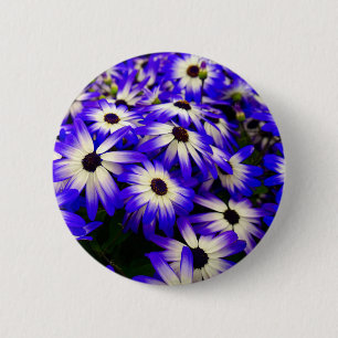 Badge Rond 5 Cm Fleurs numériques bleues et blanches