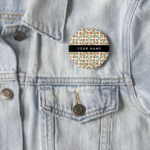 Badge Rond 5 Cm Fleurs oranges, motif floral, Bohème, Votre Nom