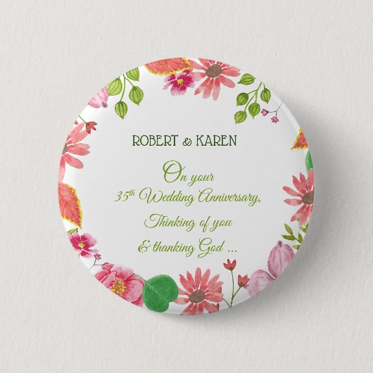 Badge Rond 5 Cm Fleurs religieuses du 35e anniversaire du Mariage (Devant)