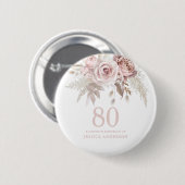 Badge Rond 5 Cm Fleurs roses blanches 80e fête d'anniversaire (Devant & derrière)