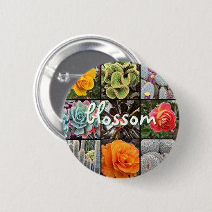 Badge Rond 5 Cm Fleurs roses Cactus Photo Collage Fleur Script