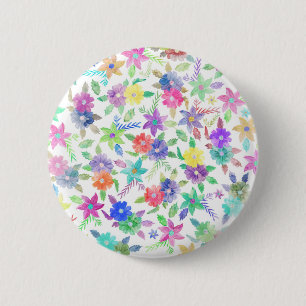 Badge Rond 5 Cm Fleurs roses colorées d'aquarelle de vert bleu