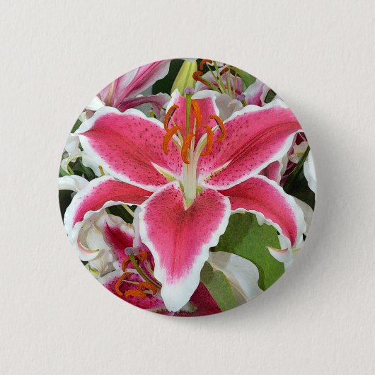 Badge Rond 5 Cm Fleurs roses de lis d'astronome (Devant)