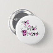 Badge Rond 5 Cm Fleurs roses/noires la jeune mariée (Devant & derrière)