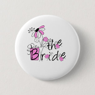 Badge Rond 5 Cm Fleurs roses/noires la jeune mariée