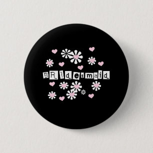 Badge Rond 5 Cm Fleurs roses sur la demoiselle d'honneur noire