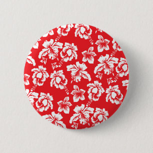 Badge Rond 5 Cm Fleurs rouges hawaïennes